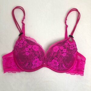 Victoria’s Secret Hot Pink Lace Padded Bra 34A Sexy Little Things